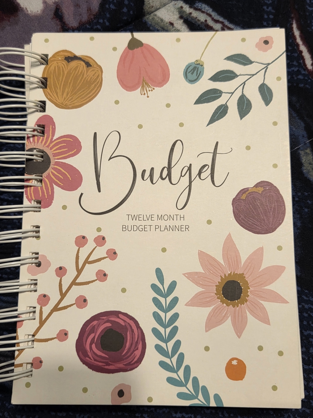 Floral 'Budget' Twelve Month Planner - Pink, Teal & Gold Accents